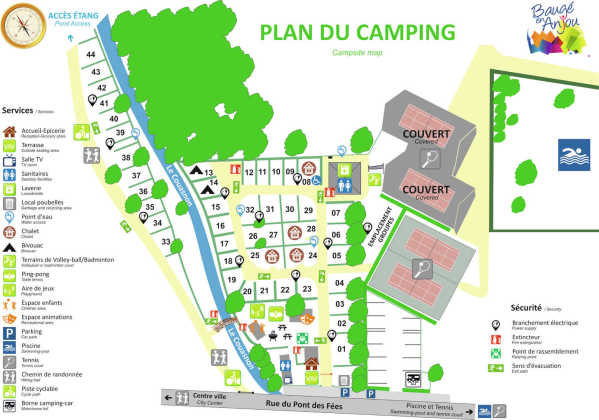 Plan du camping Le Pont des Fées à Baugé en Anjou